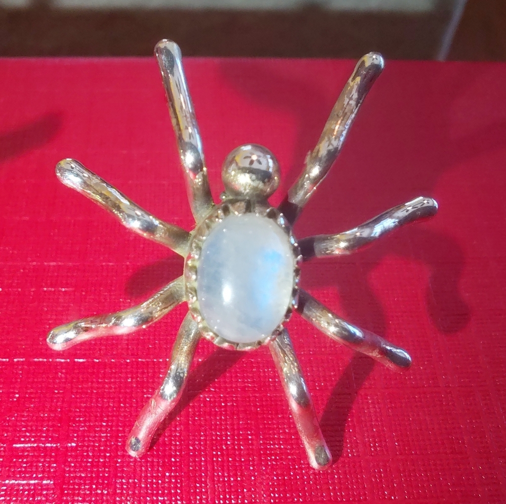 Spider Shaped Moonstone Silver Stud Statement Earrings - Picture 5 of 11